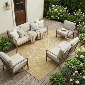10 X 14 Gold Wheat Abstract Polyester Area Rug Washable for Patio or Living Room