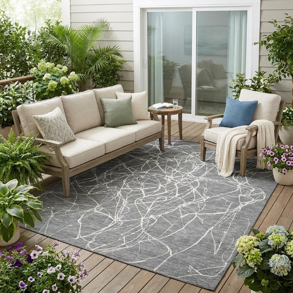 5 X 8 Gray Graphite Abstract Polyester Area Rug Washable for Indoor Outdoor Use