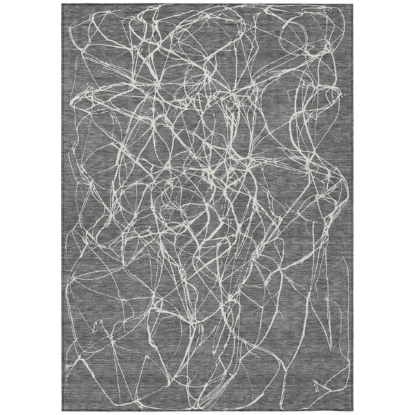 HomeRoots 5 X 8 Gray Graphite Abstract Polyester Area Rug Washable for Indoor Outdoor Use 743070
