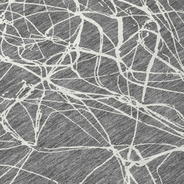 5 X 8 Gray Graphite Abstract Polyester Area Rug Washable for Indoor Outdoor Use