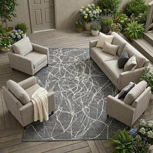 8x10 Abstract Graphite Polyester Area Rug Stain Resistant for Patio or Living Room