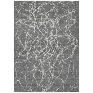 HomeRoots 8x10 Abstract Graphite Polyester Area Rug Stain Resistant for Patio or Living Room 743072