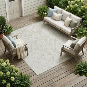 8 X 10 Ivory Silver Abstract Polyester Area Rug Stain Resistant for Patio or Living Room
