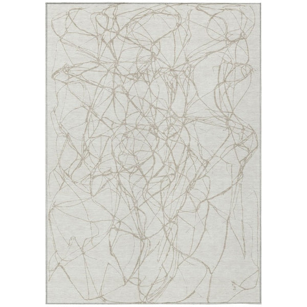 HomeRoots 8 X 10 Ivory Silver Abstract Polyester Area Rug Stain Resistant for Patio or Living Room 743078