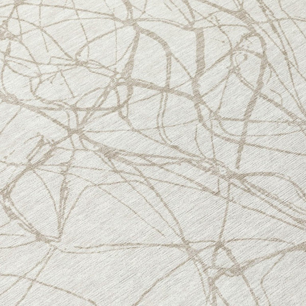 8 X 10 Ivory Silver Abstract Polyester Area Rug Stain Resistant for Patio or Living Room