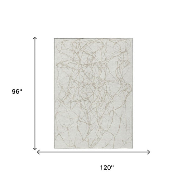 8 X 10 Ivory Silver Abstract Polyester Area Rug Stain Resistant for Patio or Living Room