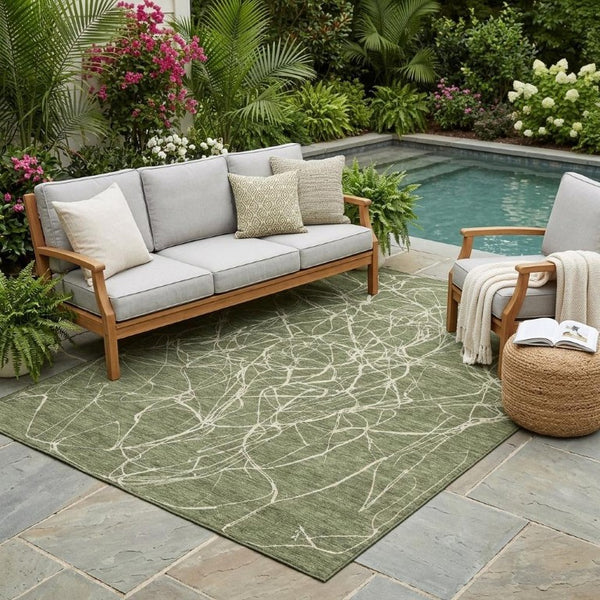 5x8 Abstract Olive Green Polyester Area Rug Washable for Patio Porch or Living Room