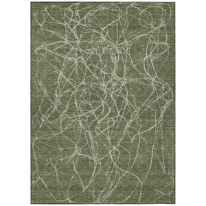 HomeRoots 5x8 Abstract Olive Green Polyester Area Rug Washable for Patio Porch or Living Room 743088