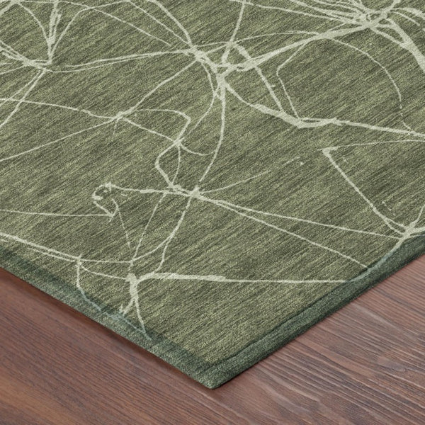 5x8 Abstract Olive Green Polyester Area Rug Washable for Patio Porch or Living Room