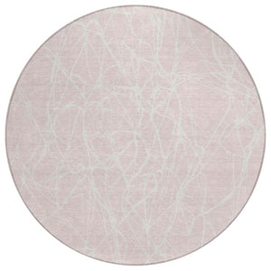 HomeRoots 8 Foot Round Abstract Polyester Area Rug Pink Washable for Indoor Outdoor Use 743095