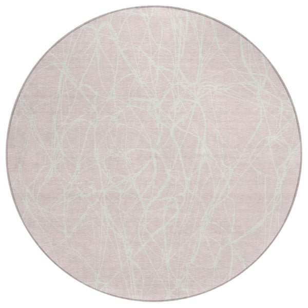 HomeRoots 8 Foot Round Abstract Polyester Area Rug Pink Washable for Indoor Outdoor Use 743095