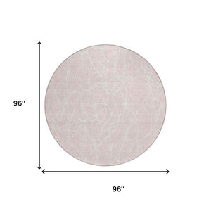 8 Foot Round Abstract Polyester Area Rug Pink Washable for Indoor Outdoor Use