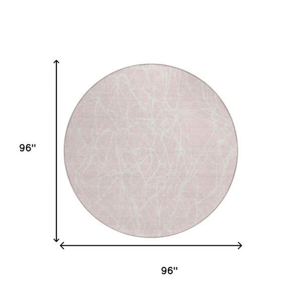 8 Foot Round Abstract Polyester Area Rug Pink Washable for Indoor Outdoor Use