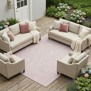 10 X 14 Abstract Pink Washable Polyester Area Rug for Indoor Outdoor Living