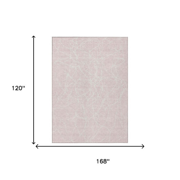 10 X 14 Abstract Pink Washable Polyester Area Rug for Indoor Outdoor Living
