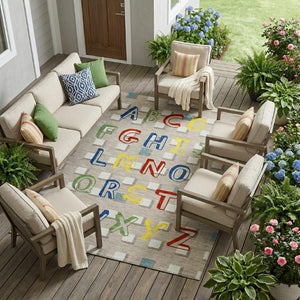 8 Ft X 10 Ft Beige Brown Geometric Polyester Area Rug Stain Resistant Patio