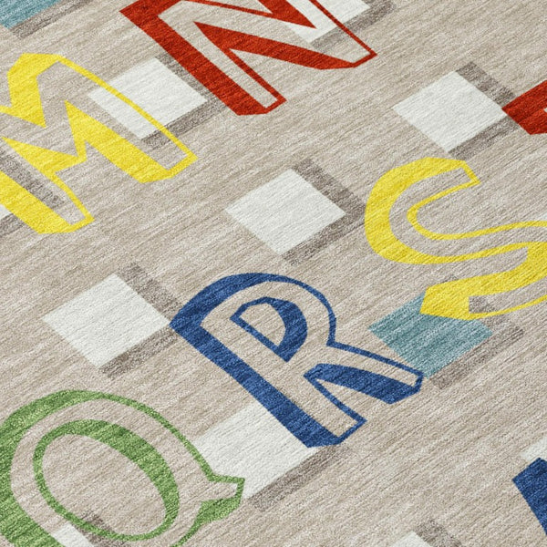 8 Ft X 10 Ft Beige Brown Geometric Polyester Area Rug Stain Resistant Patio