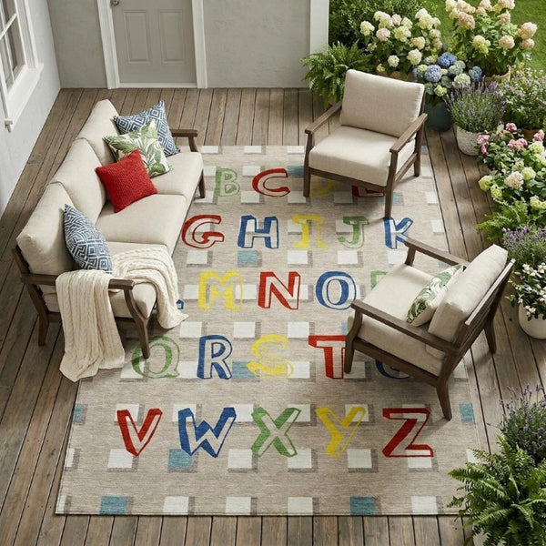 9x12 Geometric Polyester Area Rug Washable Stain Resistant Indoor Outdoor Beige Brown
