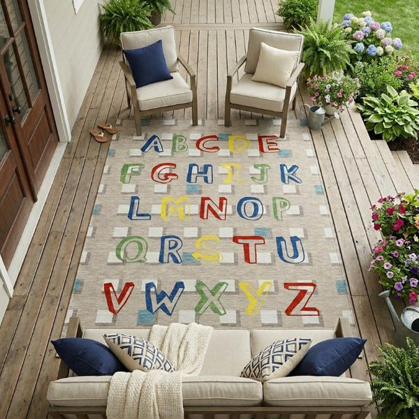 10 Ft X 14 Ft Beige Brown Geometric Polyester Washable Rug for Patio or Living Room