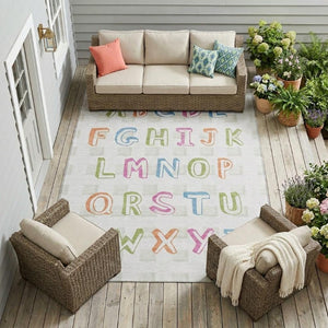 9 X 12 Ivory White Geometric Polyester Area Rug Washable Indoor Outdoor Living