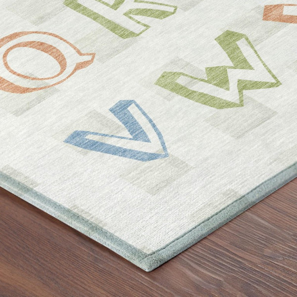9 X 12 Ivory White Geometric Polyester Area Rug Washable Indoor Outdoor Living