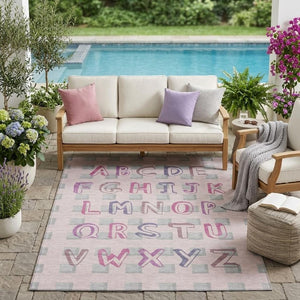 5x8 Pink Linen Geometric Polyester Area Rug Washable for Indoor Outdoor Spaces