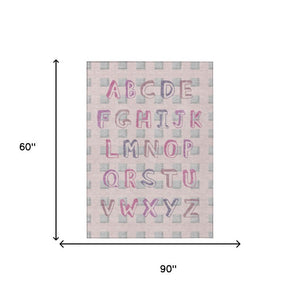 5x8 Pink Linen Geometric Polyester Area Rug Washable for Indoor Outdoor Spaces