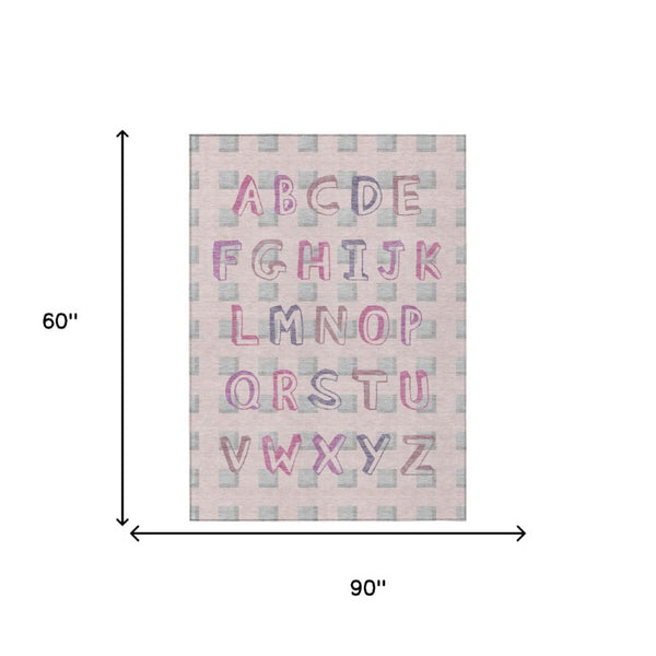 5x8 Pink Linen Geometric Polyester Area Rug Washable for Indoor Outdoor Spaces