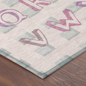 8 Ft X 10 Ft Pink Linen Geometric Polyester Washable Rug for Patio or Living Room