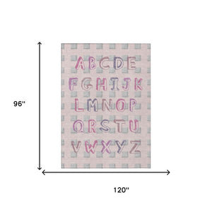 8 Ft X 10 Ft Pink Linen Geometric Polyester Washable Rug for Patio or Living Room