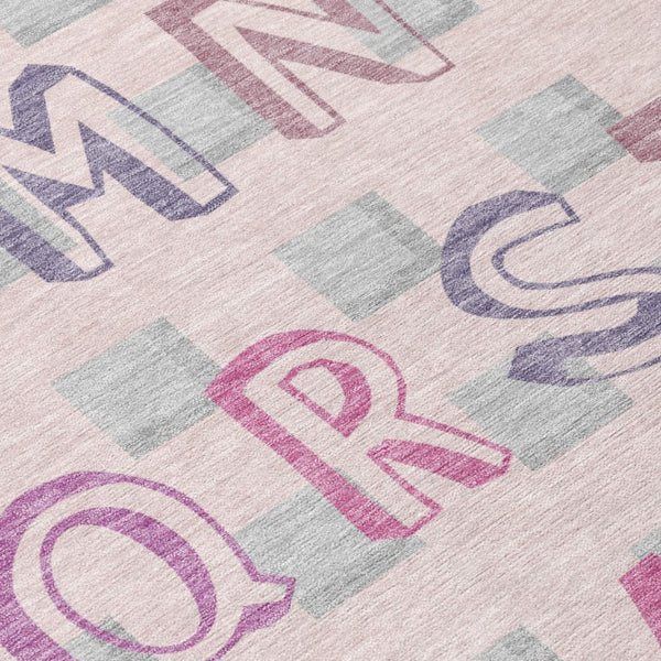 9 X 12 Pink Linen Geometric Polyester Area Rug Washable Stain Resistant Indoor Outdoor