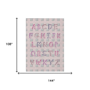 9 X 12 Pink Linen Geometric Polyester Area Rug Washable Stain Resistant Indoor Outdoor