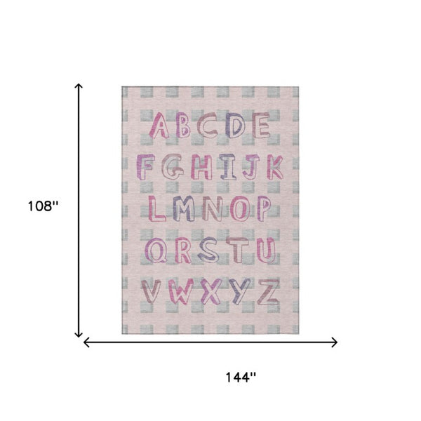 9 X 12 Pink Linen Geometric Polyester Area Rug Washable Stain Resistant Indoor Outdoor