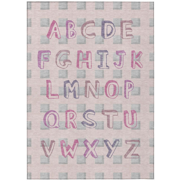 HomeRoots 10 X 14 Pink Linen Geometric Polyester Washable Rug for Indoor Outdoor Spaces 743122