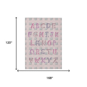 10 X 14 Pink Linen Geometric Polyester Washable Rug for Indoor Outdoor Spaces