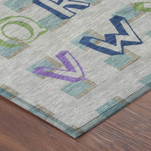 9 X 12 Pewter Gray Geometric Polyester Area Rug Washable Stain Resistant Patio