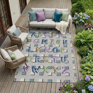 9 X 12 Geometric Silver Gray Polyester Indoor Outdoor Washable Area Rug