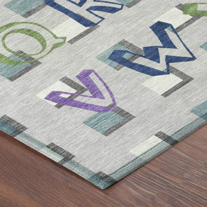 9 X 12 Geometric Silver Gray Polyester Indoor Outdoor Washable Area Rug