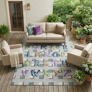 10 Ft X 14 Ft Silver Gray Geometric Polyester Rug Washable for Indoor Outdoor Use