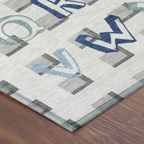 8 X 10 Gray Blue Geometric Polyester Area Rug Washable for Indoor Outdoor Use