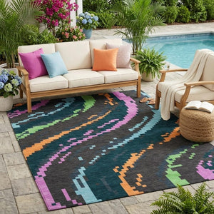 5 X 8 Abstract Graphite Polyester Area Rug Washable Stain Resistant Indoor Outdoor