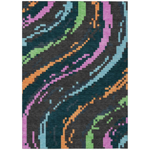 HomeRoots 5 X 8 Abstract Graphite Polyester Area Rug Washable Stain Resistant Indoor Outdoor 743142