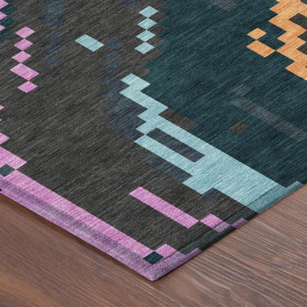 5 X 8 Abstract Graphite Polyester Area Rug Washable Stain Resistant Indoor Outdoor