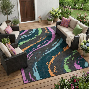 8 X 10 Abstract Graphite Gray Polyester Area Rug Stain Resistant Indoor Outdoor