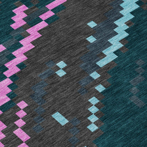 9 X 12 Abstract Graphite Gray Polyester Area Rug Washable for Indoor Outdoor Use