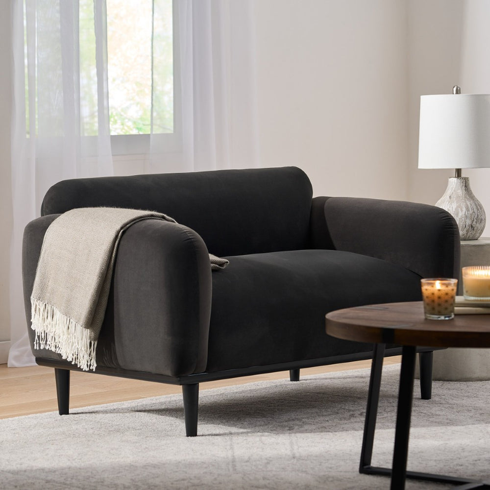 English Elm Loveseat Compact Upholstered Sofa with Birch Legs Rounded Silhouette for Modern Living Dark Gray 74315.00DGRY