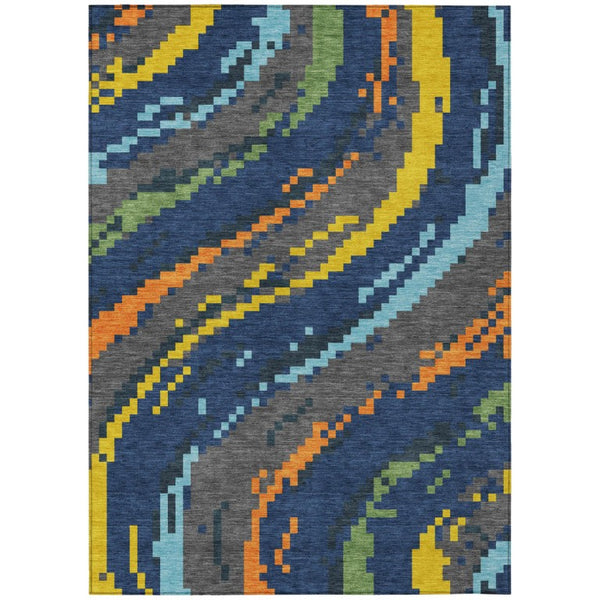 HomeRoots 10 X 14 Abstract Navy Polyester Area Rug Washable for Indoor Outdoor Spaces 743152