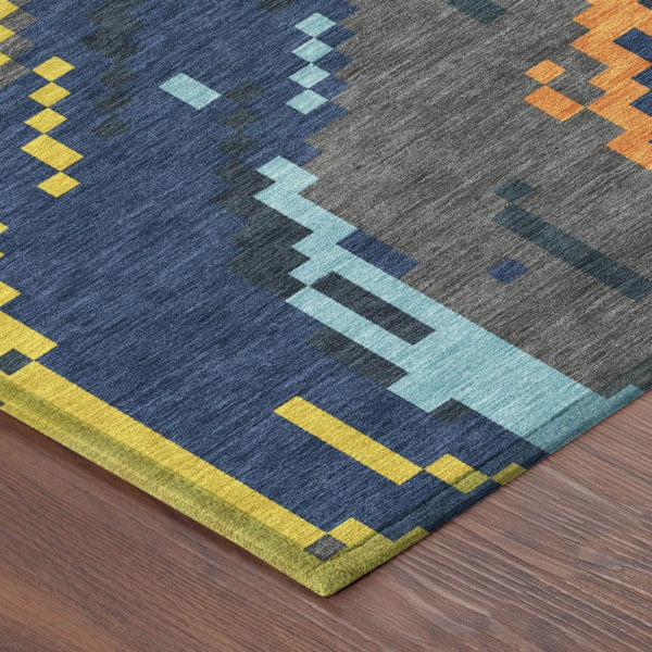 10 X 14 Abstract Navy Polyester Area Rug Washable for Indoor Outdoor Spaces
