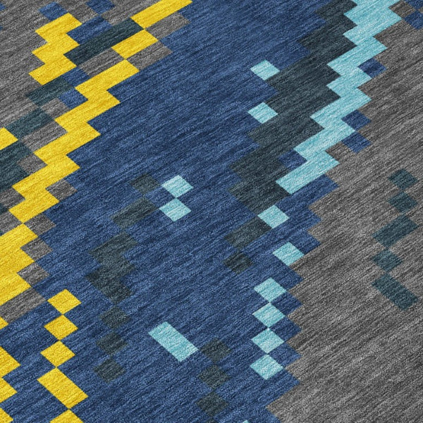 10 X 14 Abstract Navy Polyester Area Rug Washable for Indoor Outdoor Spaces