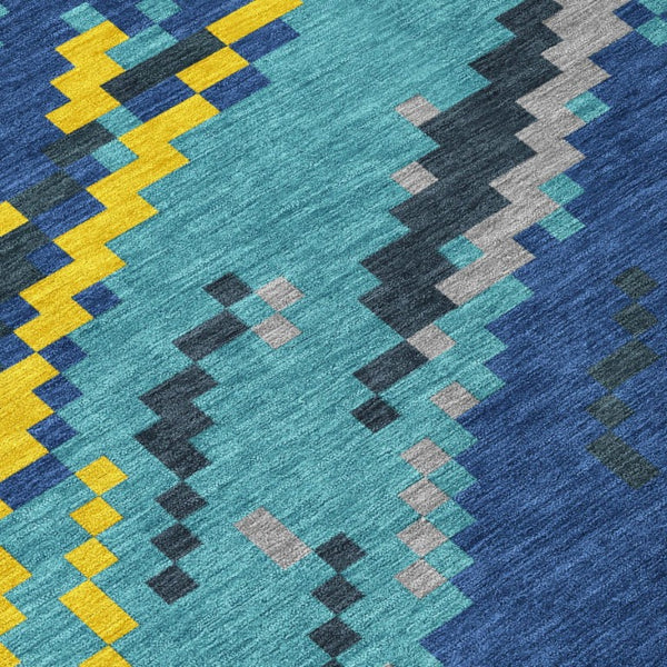 5 X 8 Teal Turquoise Abstract Polyester Area Rug Washable for Patio or Living Room